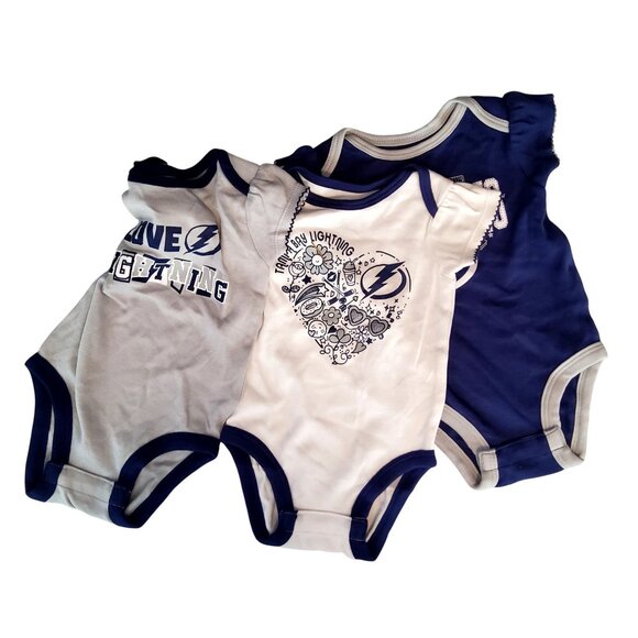 Tampa Bay Lightning Baby Onesie 3-Piece Set 3/6M Cotton• Team logo design - Picture 1 of 12